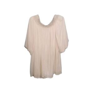 NWT Entro Boho Off Shoulder Bubble Sleeve Crinkle Ivory Gauze Babydoll Dress L